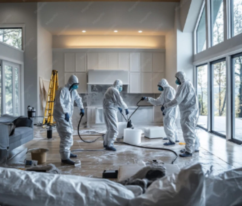 Mold remediation technicians on a Louisville, KY job site