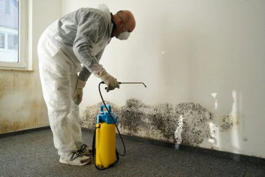 Mold remediation technician on a job site in Louisville, KY