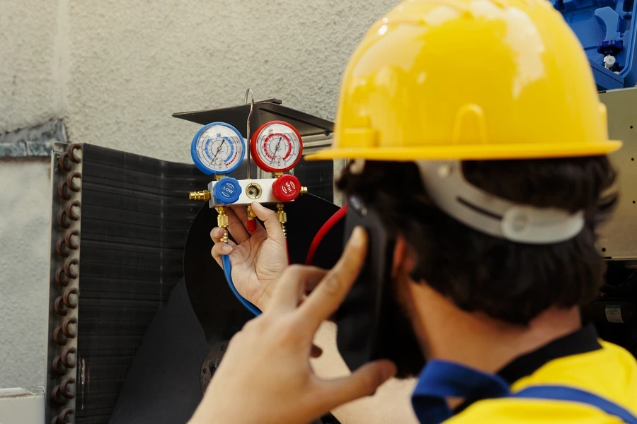 Air quality testing pump collecting a sample from a living room