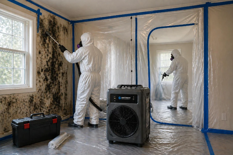 Commercial office space showing mold before remediation