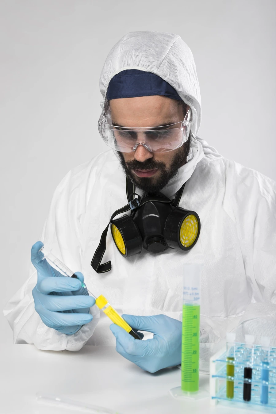 Lab technician analyzing a surface sample for toxic mold compounds